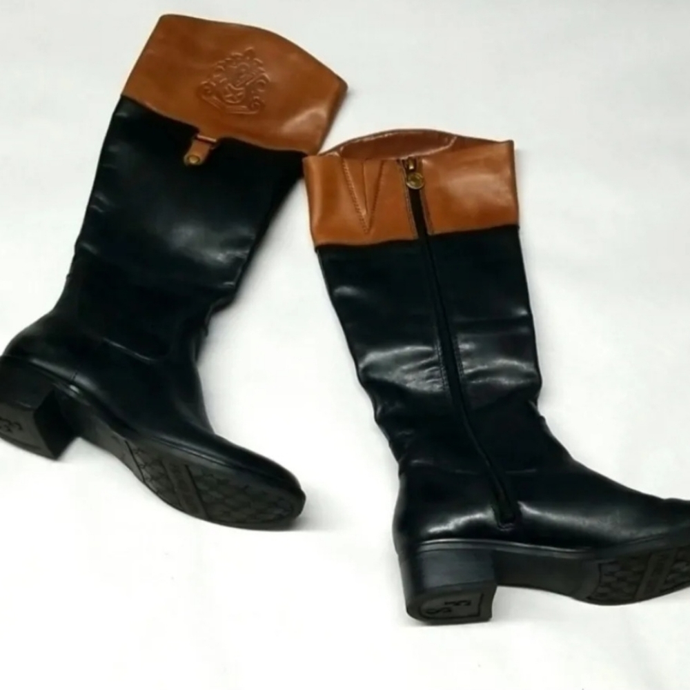 Franco Sarto Clarity Black/Brown Leather Tall Riding? Boots Size 6M